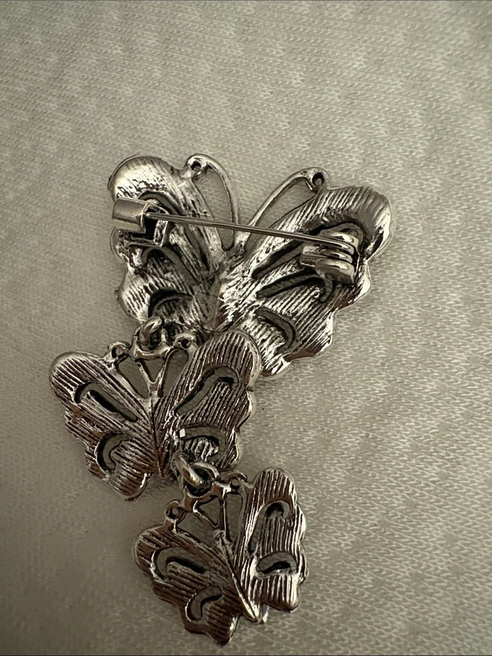 Multicolor Crystal Butterfly Drop Brooch with Blue Center Stones